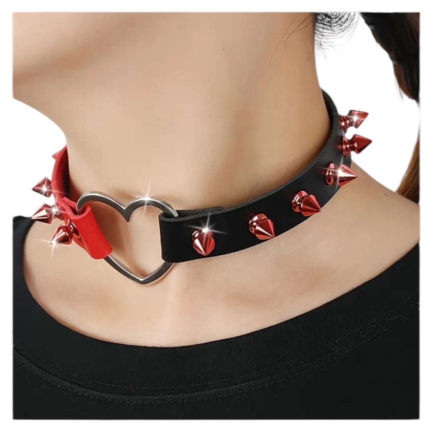 Stoere Choker met Hart en Spikes – Statement Accessoire