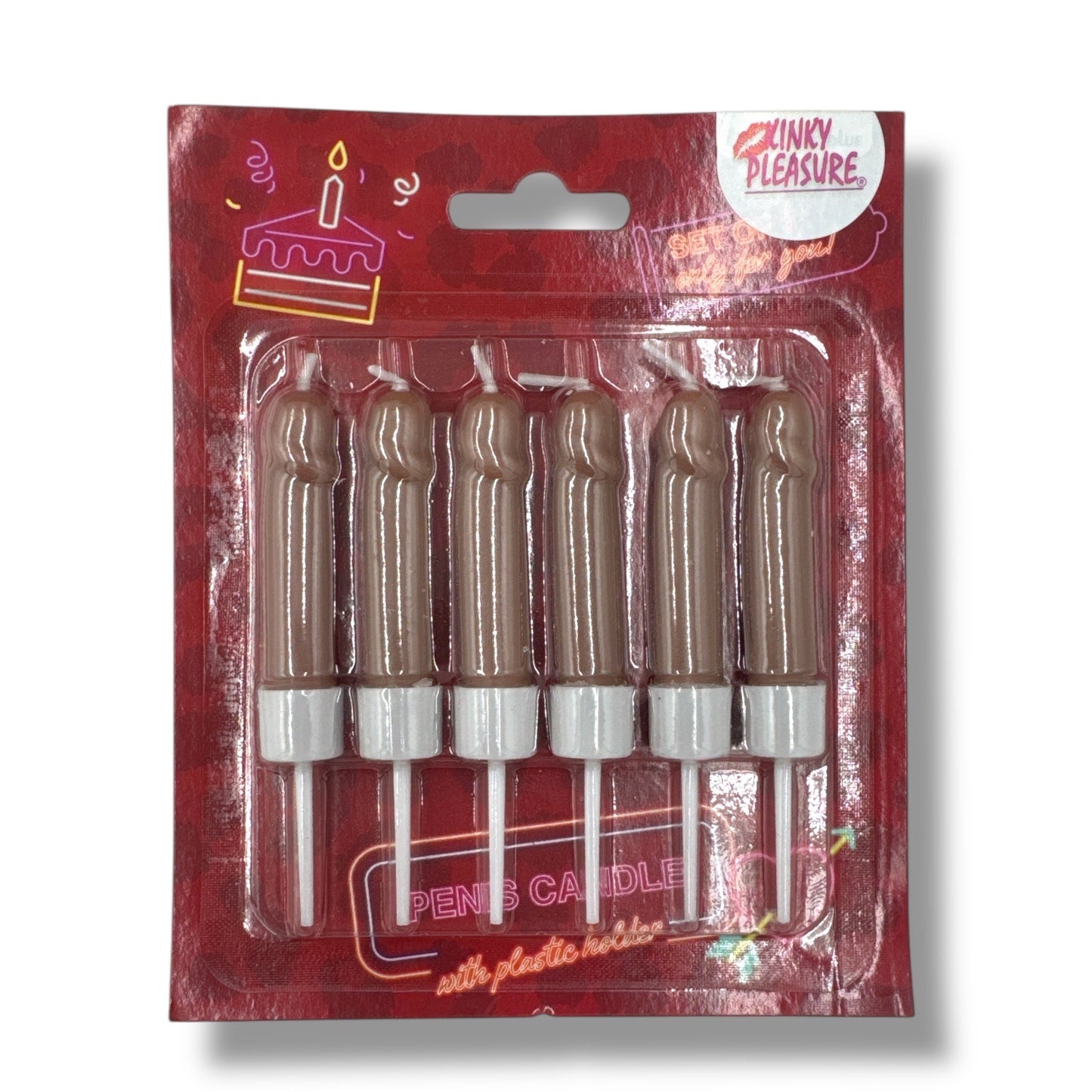 Peniskaarsjes – 6 Stuks in Displayverpakking – Bruin & Beige – Met Houdertjes