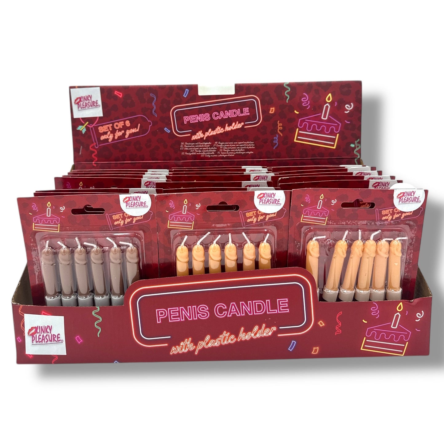 Peniskaarsjes – 6 Stuks in Displayverpakking – Bruin & Beige – Met Houdertjes