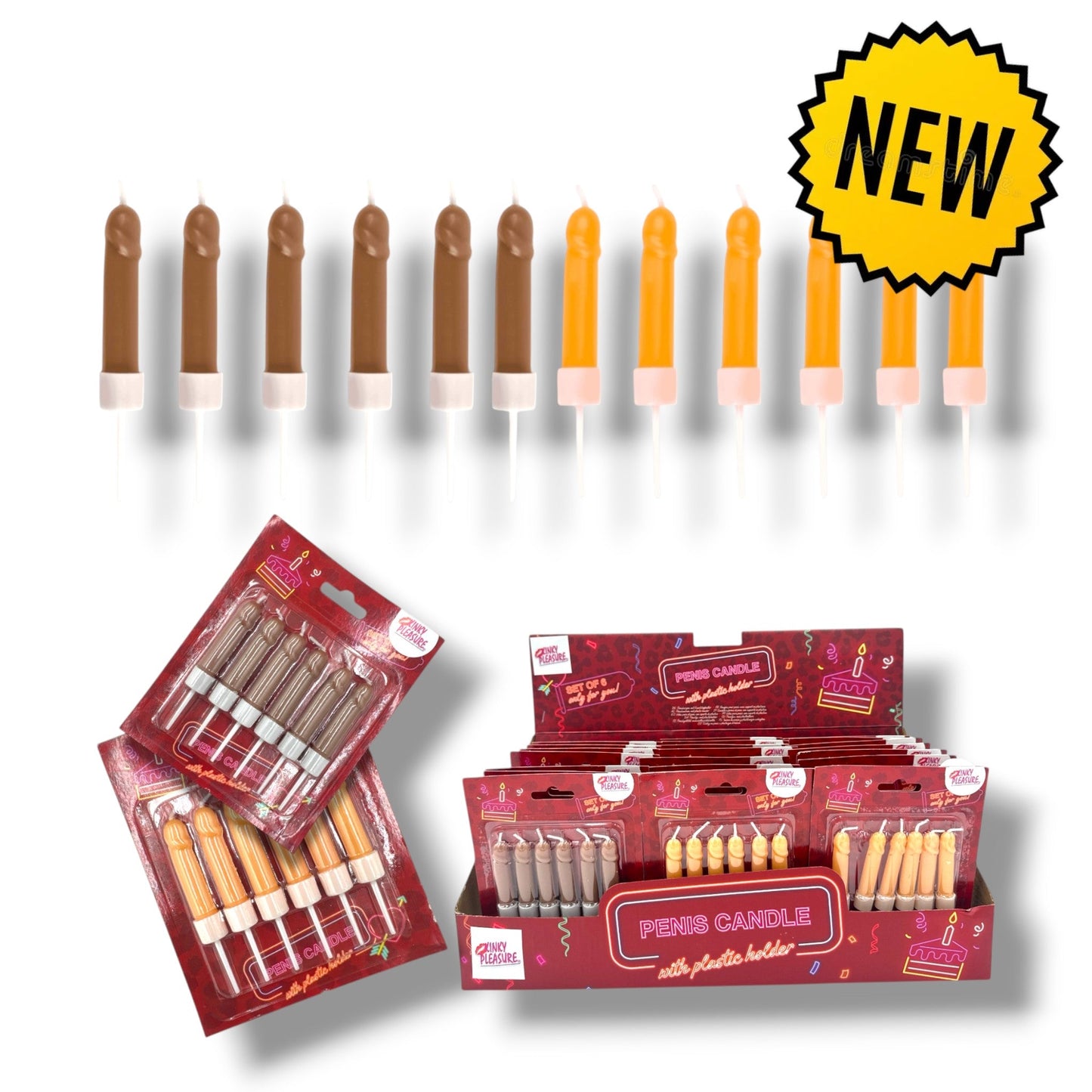 Peniskaarsjes – 6 Stuks in Displayverpakking – Bruin & Beige – Met Houdertjes