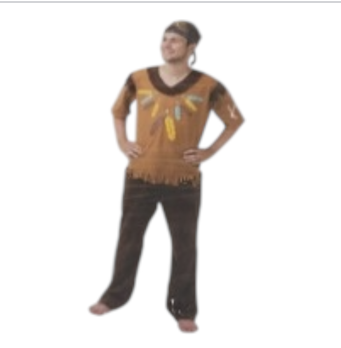 Indianen Kostuum voor Mannen – Bruine Verkleed Outfit met Veertjes print (Maat M)