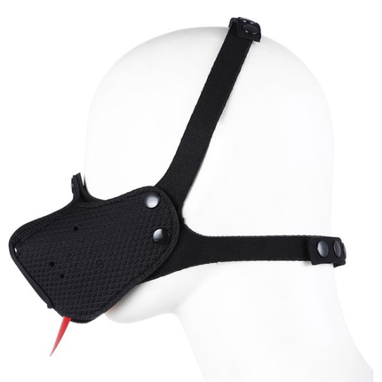 Zwart Puppy Play masker – Fetish hondenmasker met tong (18+)