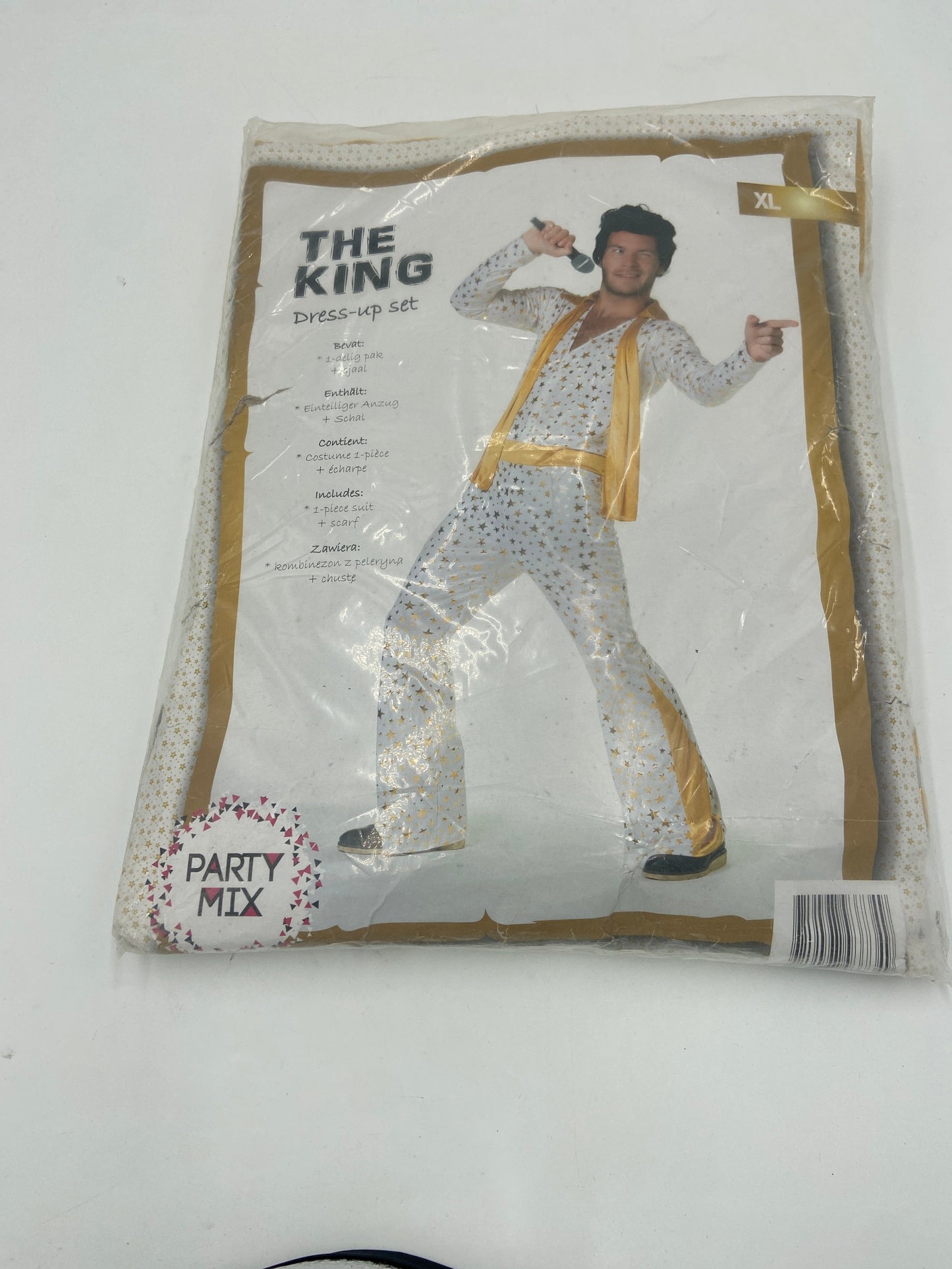 The King Verkleedkostuum – Witte Jumpsuit met Sjaal en Sterrenprint (Maat M, L, XL)