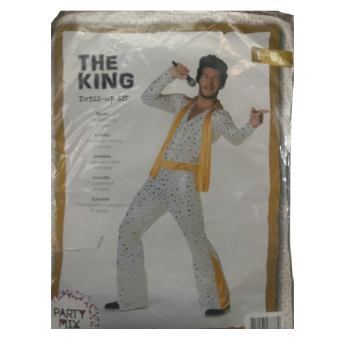 The King Verkleedkostuum – Witte Jumpsuit met Sjaal en Sterrenprint (Maat M, L, XL)