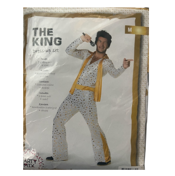 The King Verkleedkostuum – Witte Jumpsuit met Sjaal en Sterrenprint (Maat M, L, XL)