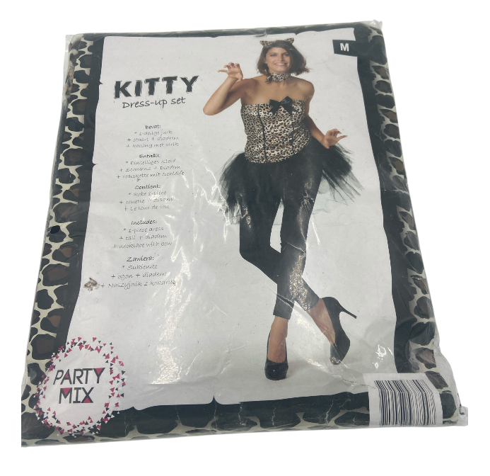 Kitty Verkleedset Panterprint – Dames Kostuum – Maat S / M / L – Jurk met Staart en Oortjes