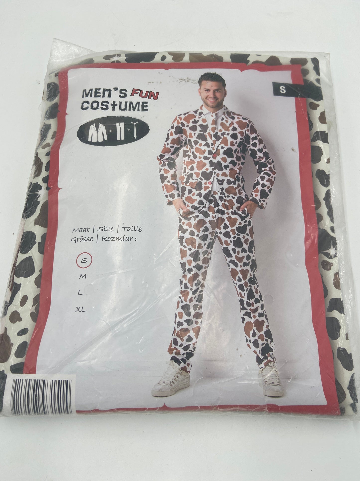 Heren Koeienprint Pak – Fun Kostuum met Jas, Broek en Stropdas – Maat S / M/ L