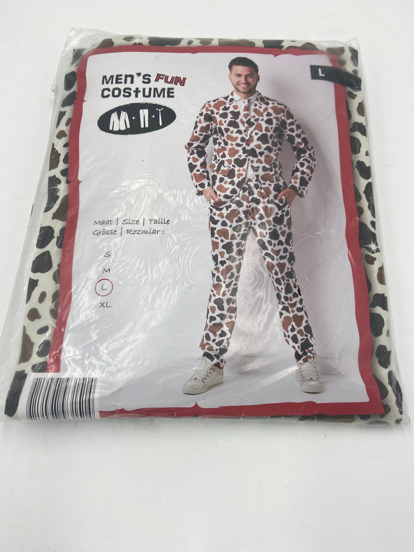 Heren Koeienprint Pak – Fun Kostuum met Jas, Broek en Stropdas – Maat S / M/ L