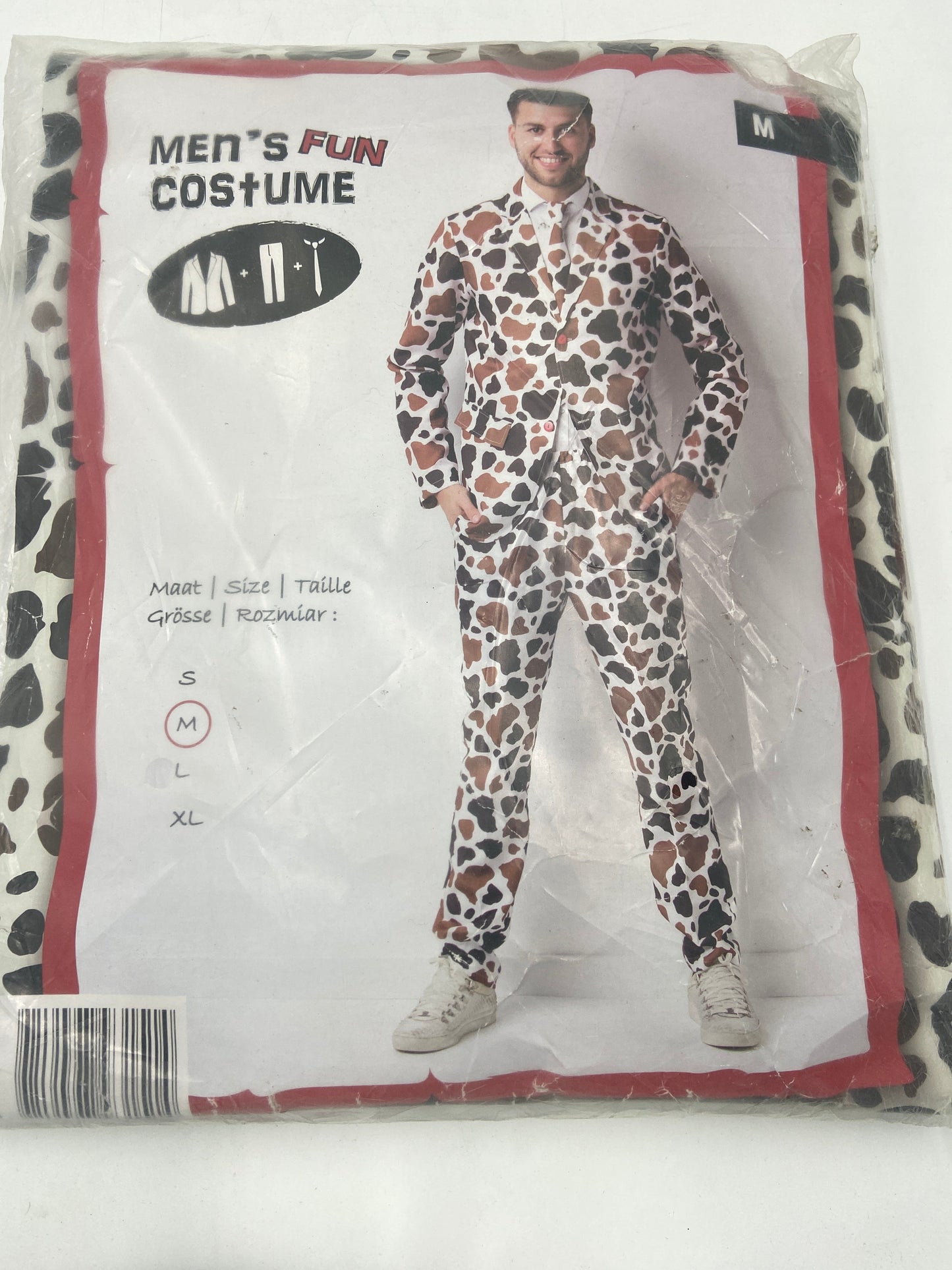 Heren Koeienprint Pak – Fun Kostuum met Jas, Broek en Stropdas – Maat S / M/ L