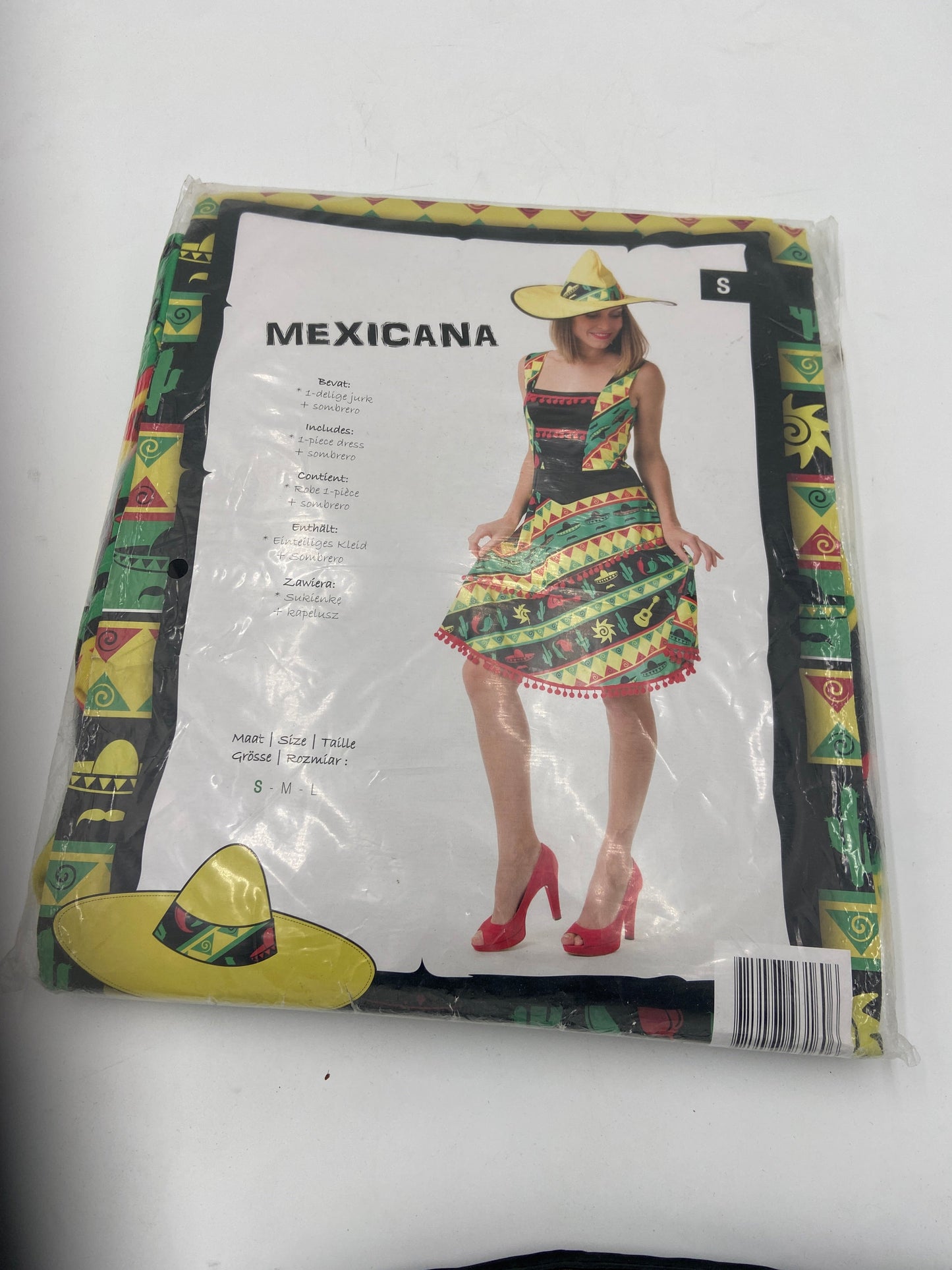 Mexicana Verkleedkostuum Dames – Inclusief Jurk & Sombrero – Maat S & L