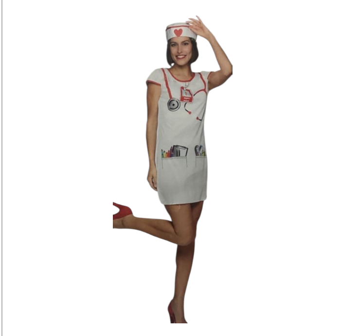 Sexy Verpleegster Jurk – Verkleedkostuum Maat S M L – Wit met Rode Accenten