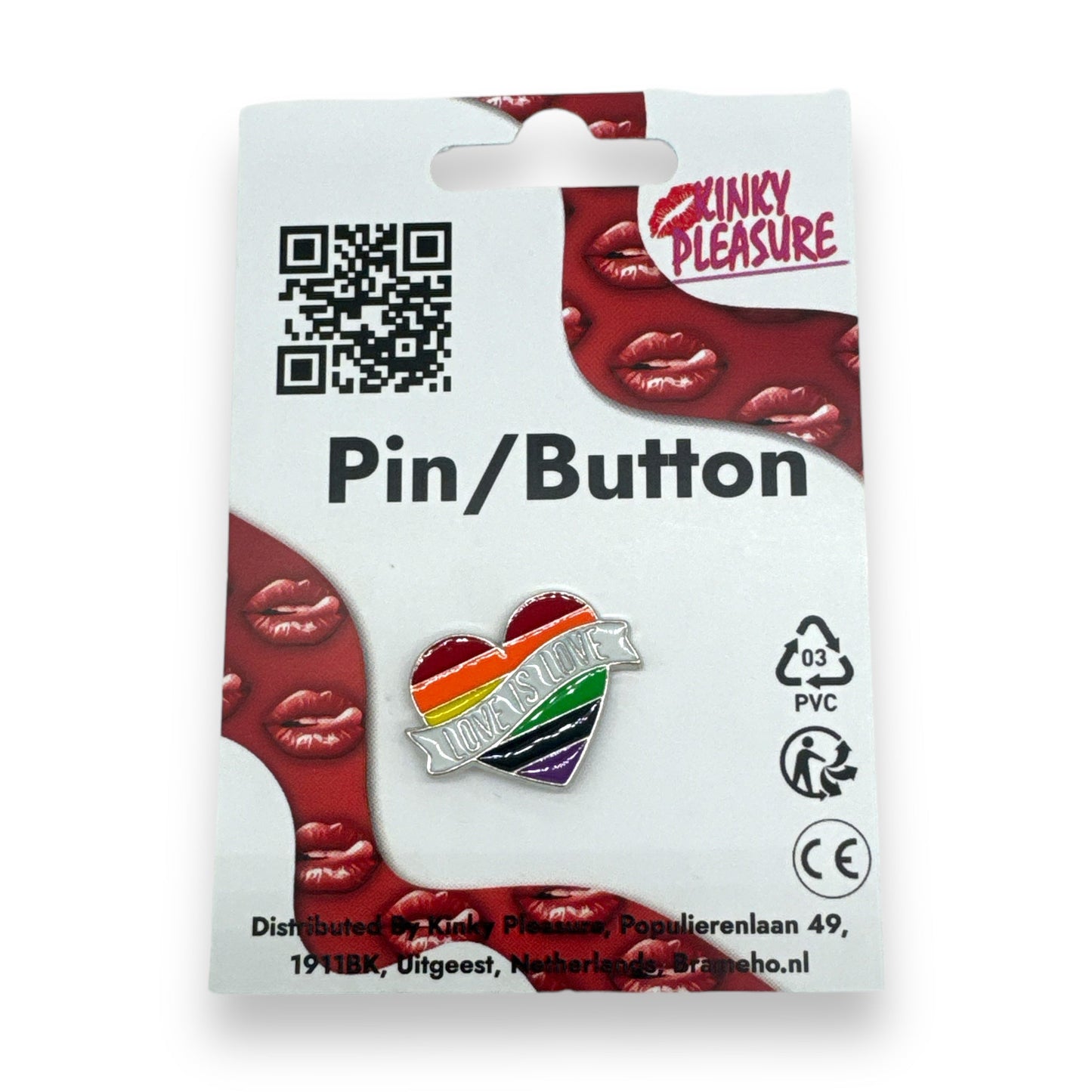 Love is Love Regenboog Pin – Hartvormige LGBTQ+ Speld met Banner