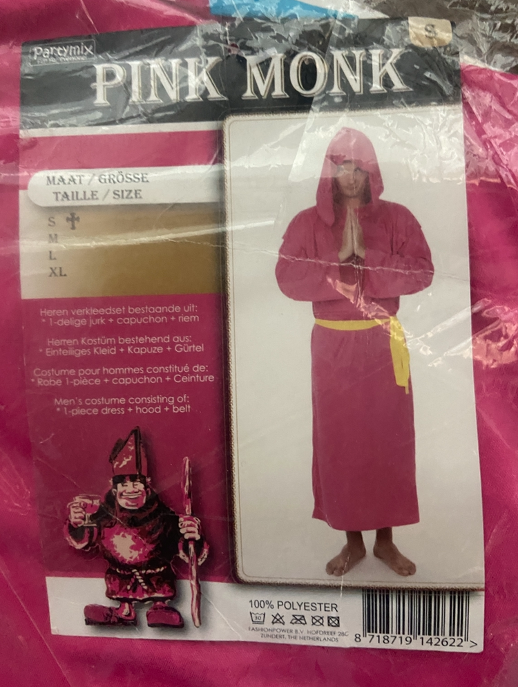 Roze Monnik Verkleedkostuum – Inclusief Capuchon & Riem – Maat S