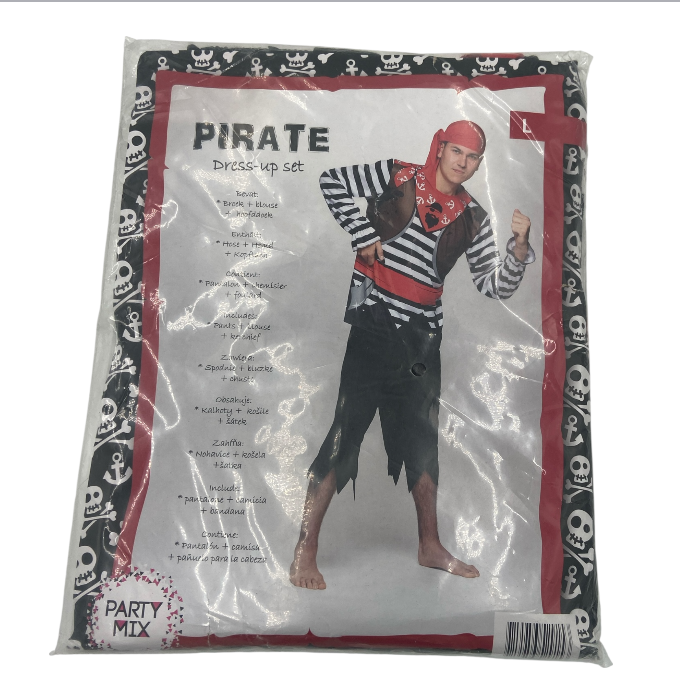 Piraat Verkleedkostuum Heren – Gestreept Shirt met Broek, Gilet en Bandana