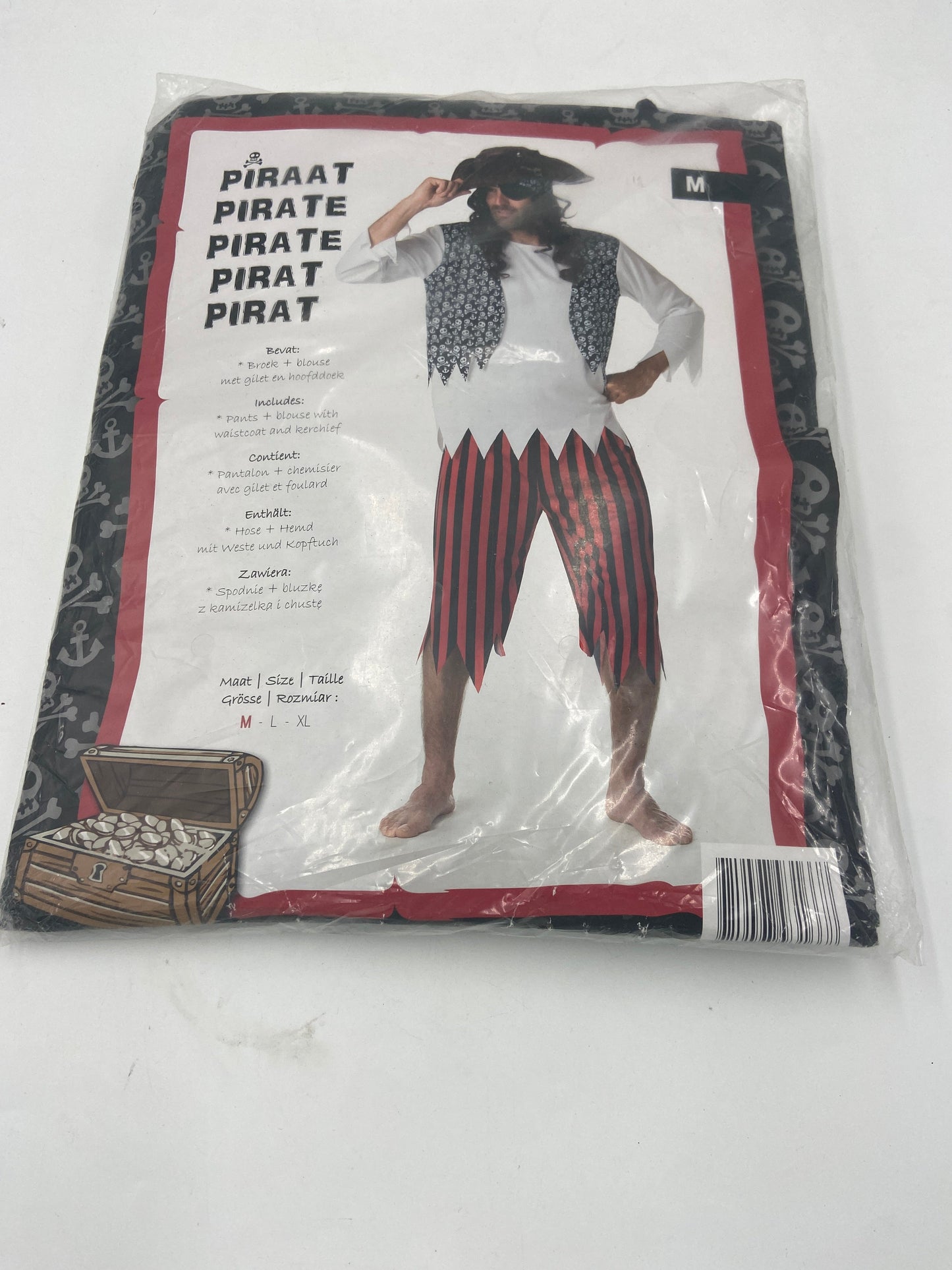 Piraten Kostuum met Gilet, Blouse en Gestreepte Broek – Maat M / L / XL