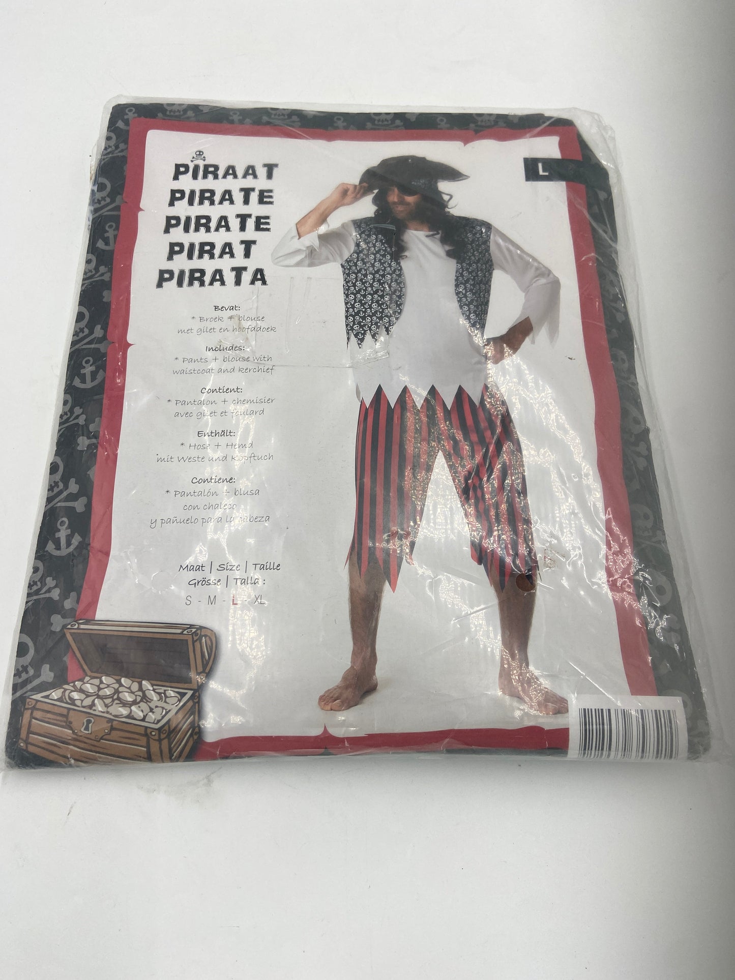 Piraten Kostuum met Gilet, Blouse en Gestreepte Broek – Maat M / L / XL
