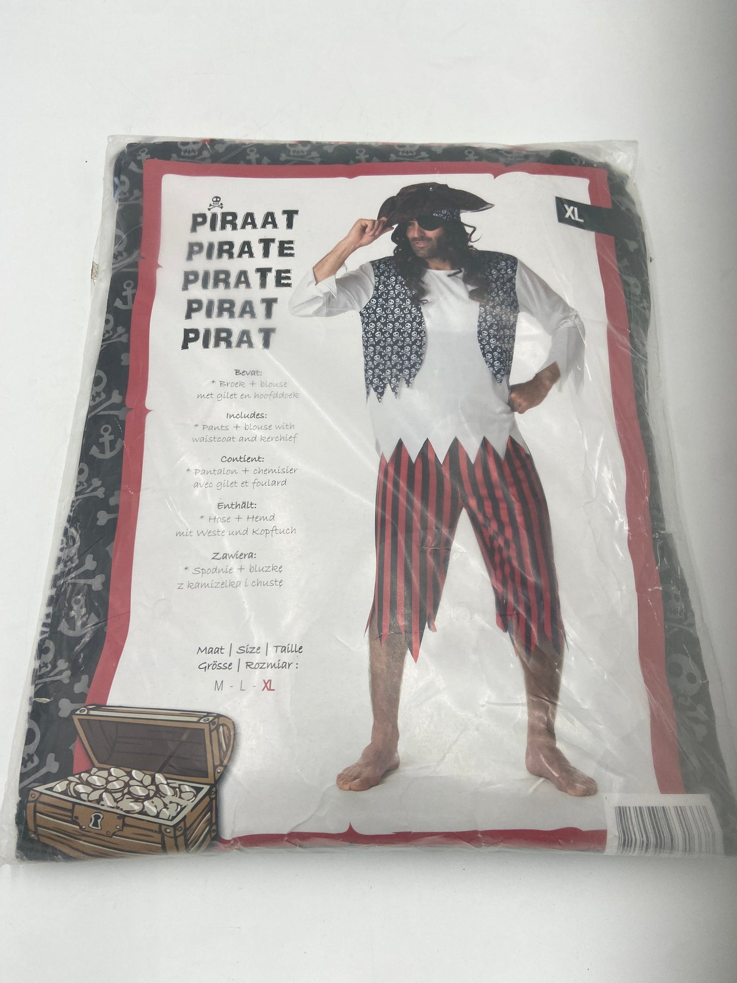 Piraten Kostuum met Gilet, Blouse en Gestreepte Broek – Maat M / L / XL
