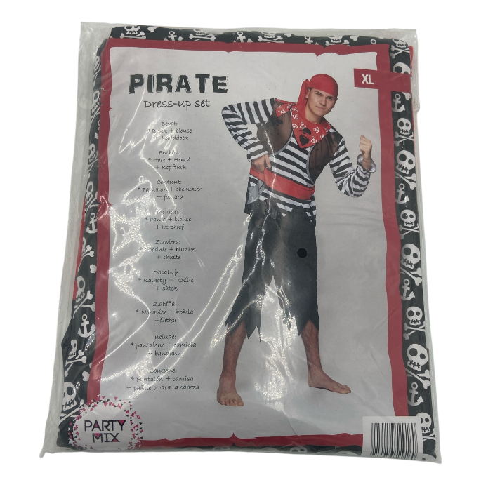 Piraat Verkleedkostuum Heren – Gestreept Shirt met Broek, Gilet en Bandana