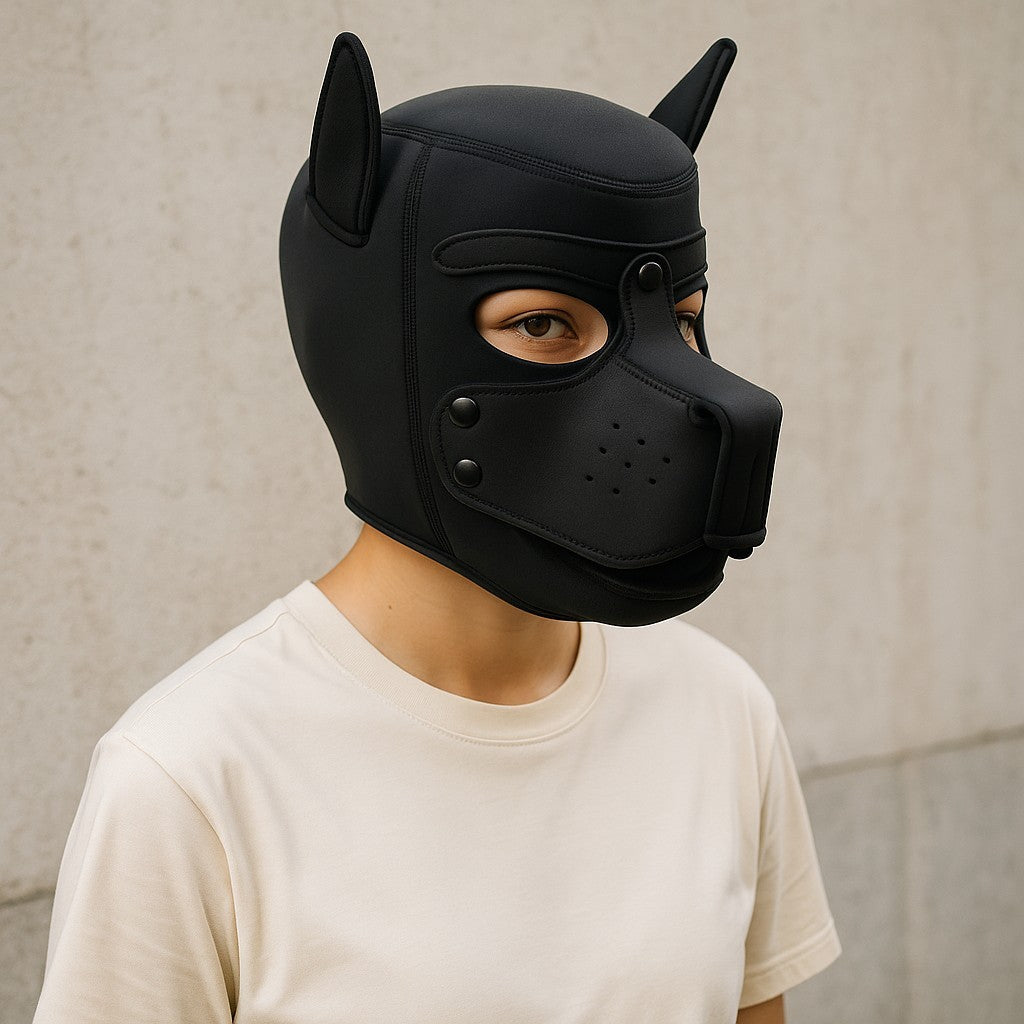 Pup Play Masker – Volledig Zwart Neopreen | Puppy Hood met Afneembare Snuit