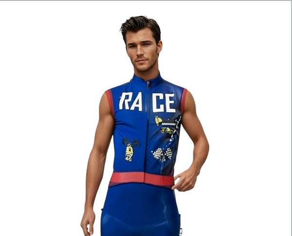 Racer Kostuum Heren Blauw Rood met Pet - M, L, XL