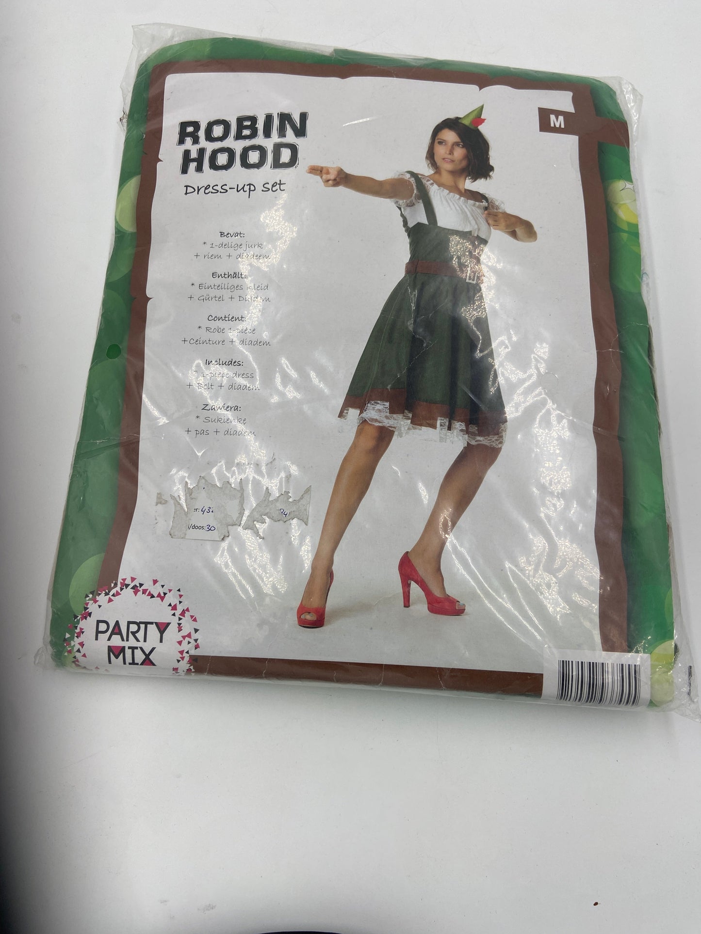 Robin Hood Verkleedjurk Dames – Groen Kostuum met Diadeem en Riem – Maat M / L