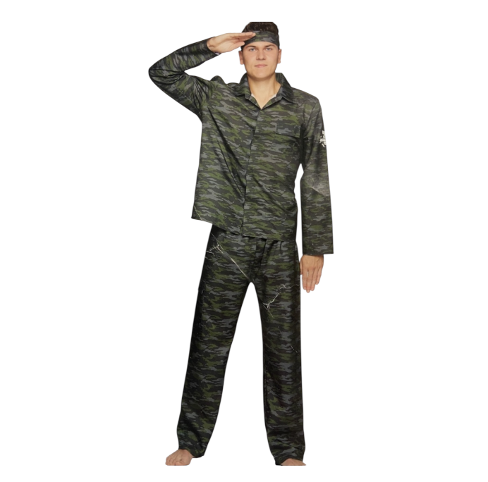 Soldaat Kostuum – Camouflage Verkleedpak Maat M, L, XL – Inclusief Hoofdband