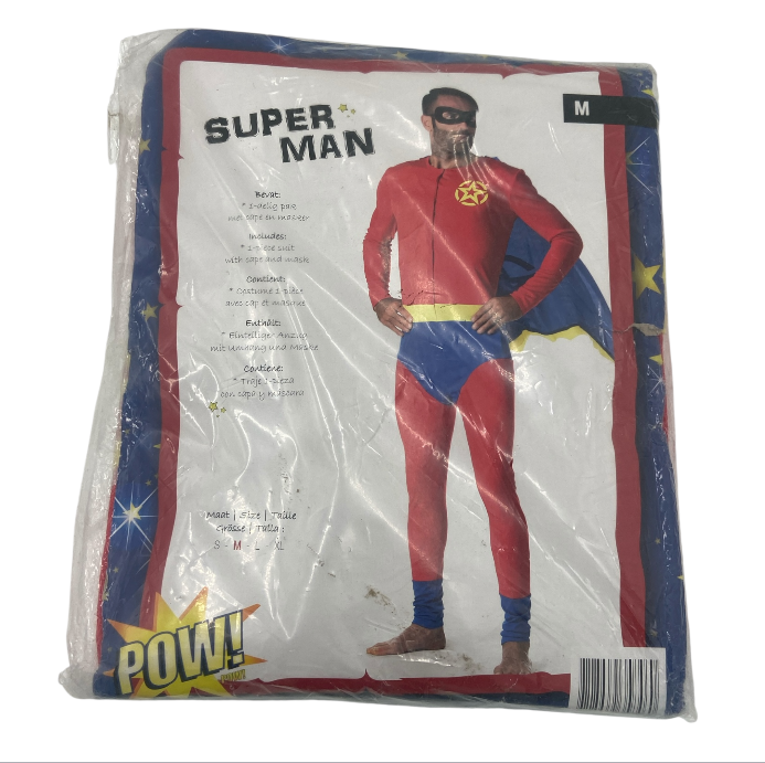 Superhelden Kostuum Heren – Super Man Pak met Cape en Masker – Maat S / M / L