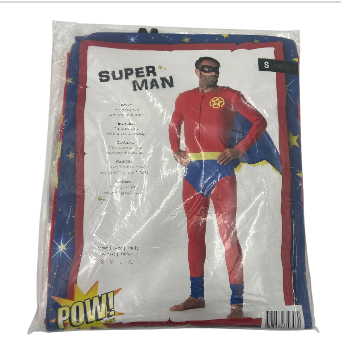 Superhelden Kostuum Heren – Super Man Pak met Cape en Masker – Maat S / M / L