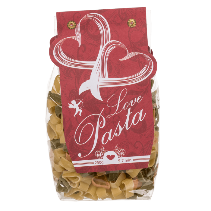 Heart-shaped Tricolor Durum Wheat Pasta with Tomato and Spinach - 250 g