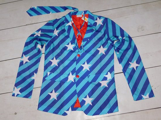 Blauw Heren Kostuum met Sterren – Verkleedpak met Jas, Broek & Stropdas – Maat XL