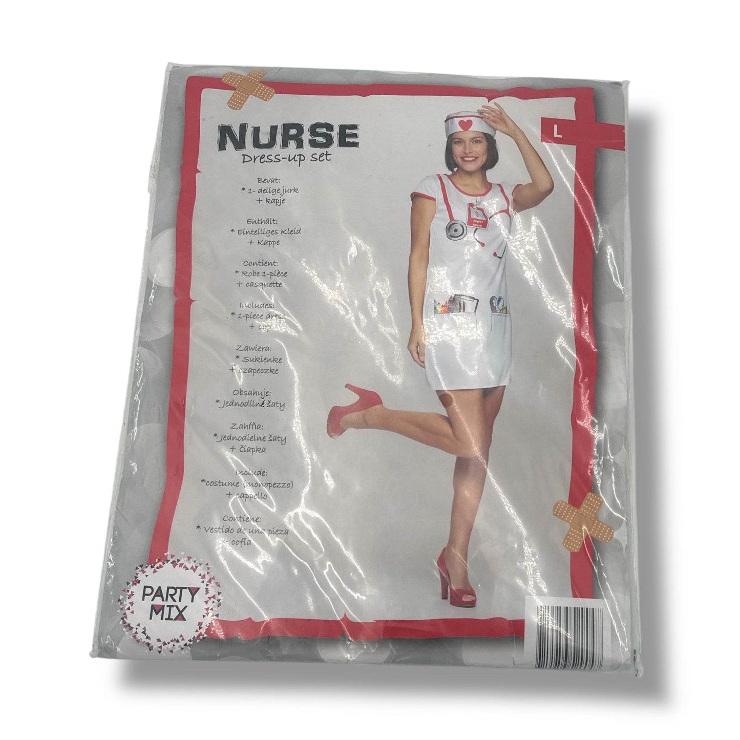 Sexy Verpleegster Jurk – Verkleedkostuum Maat S M L – Wit met Rode Accenten