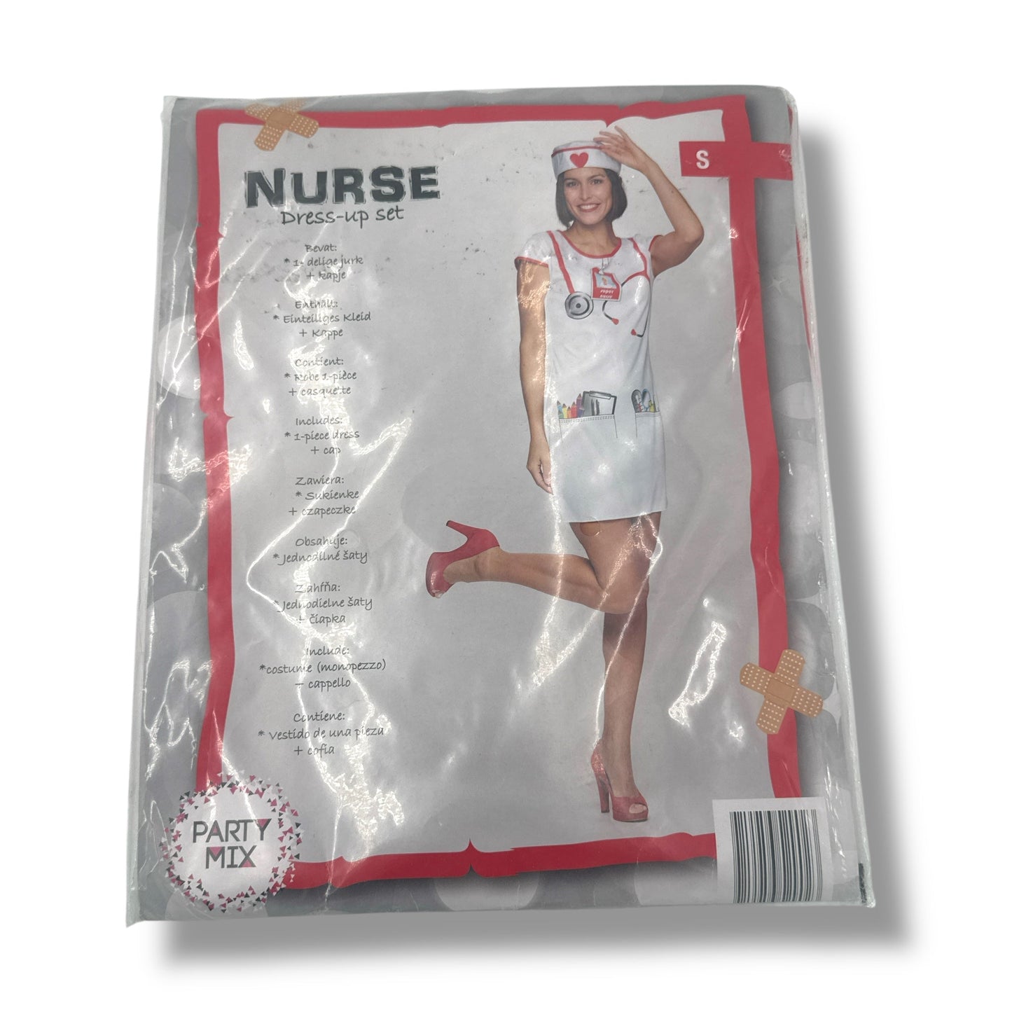 Sexy Verpleegster Jurk – Verkleedkostuum Maat S M L – Wit met Rode Accenten