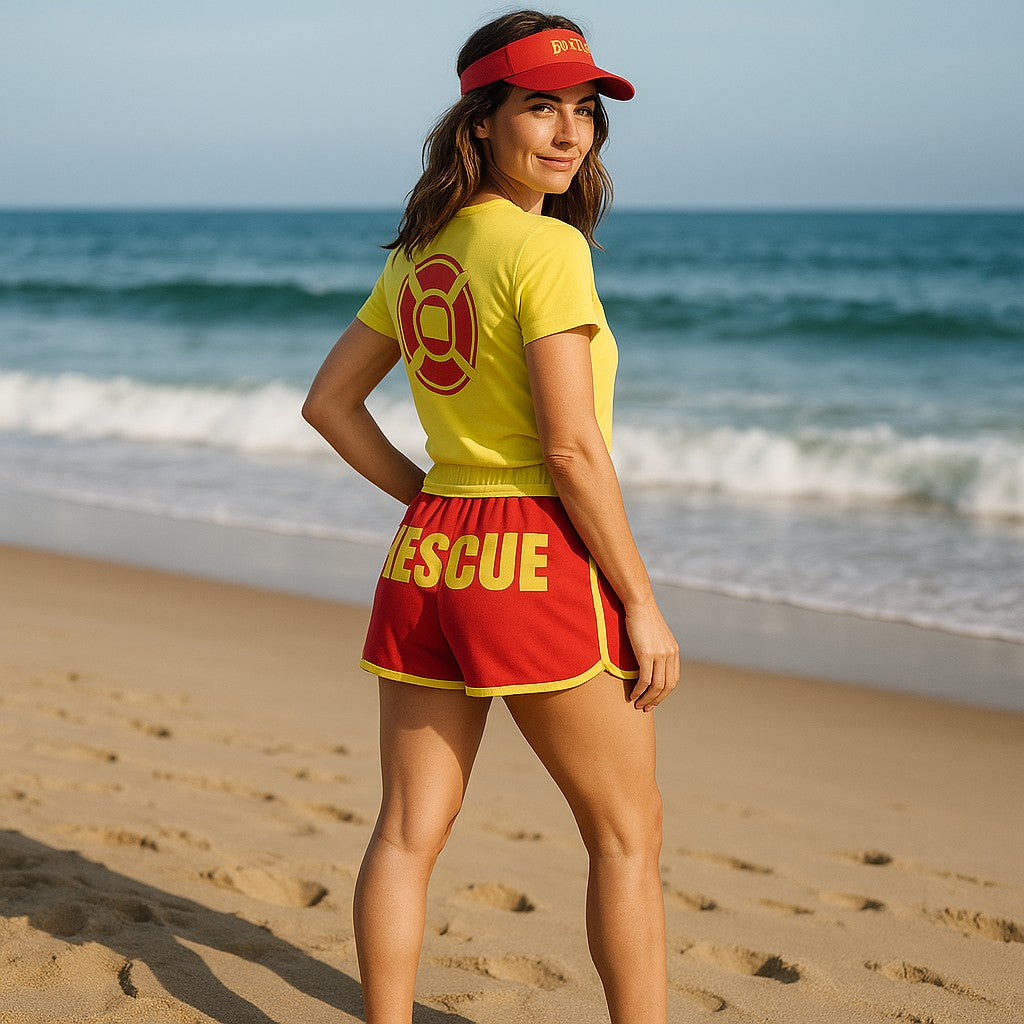 Rescue Lifeguard Verkleedkostuum Dames – Inclusief Shirt, Shorts & Vizier – Maat S M L