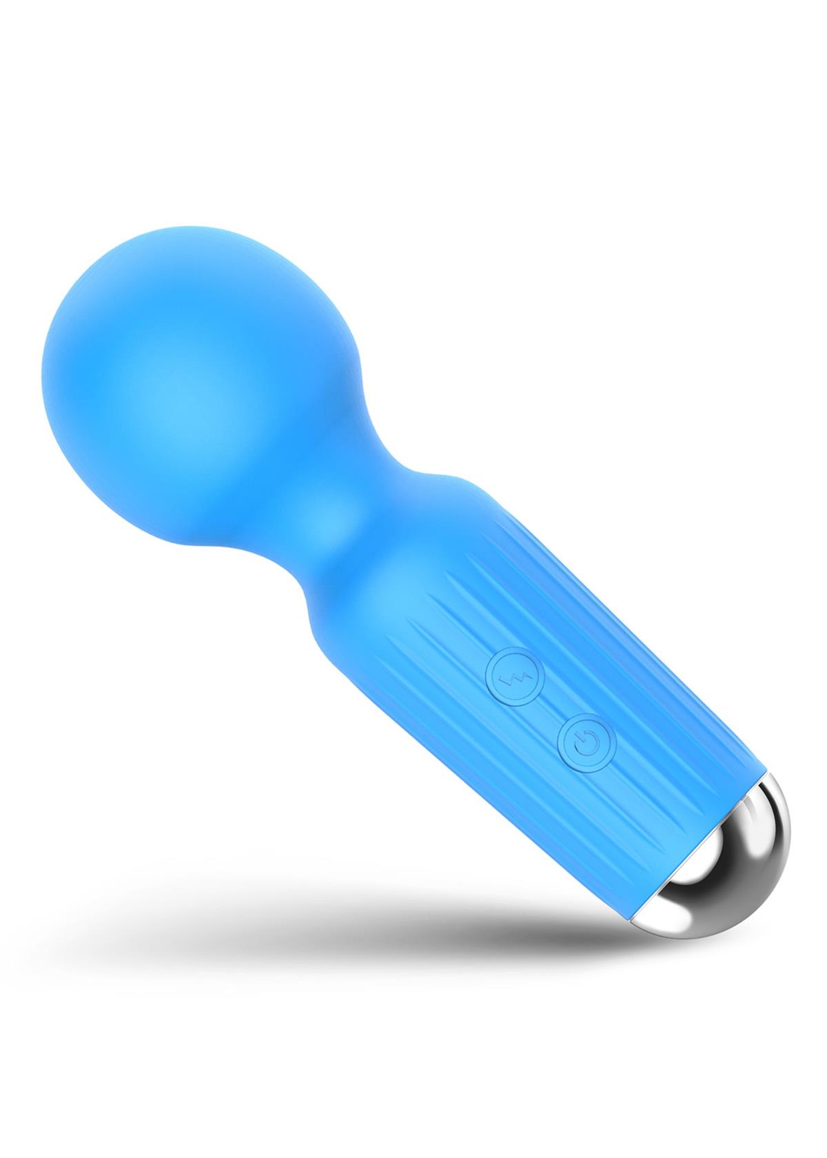 Bossoftoys - 22-00041 - Mini Massager vibrator - 20 Functions - Silicone - 11 cm - dia 3.7 cm - Rechargeable - attractive Color windowbox - Blue
