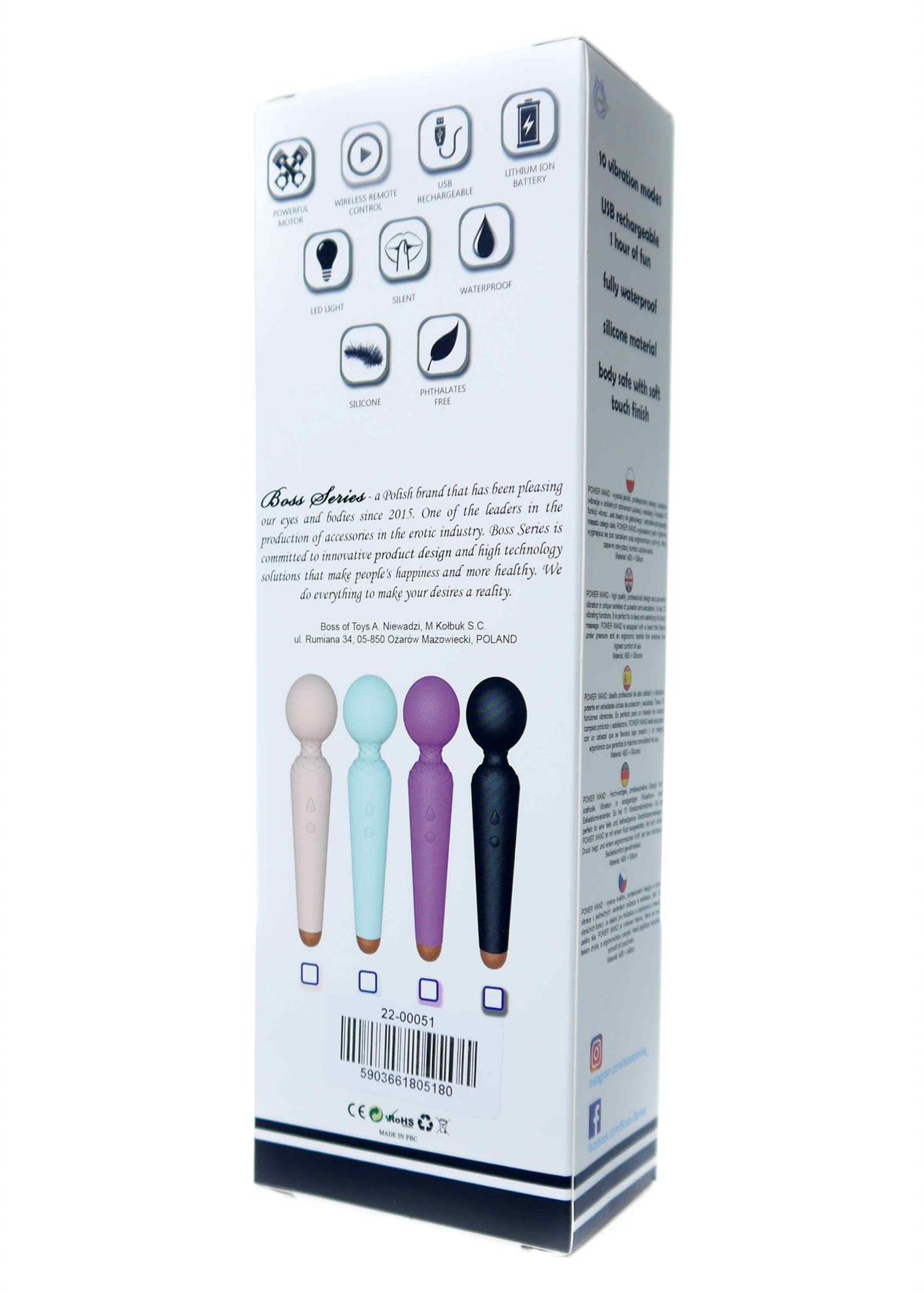 Bossoftoys - 22-00049 - Power wand Massager vibrator - 10 Functions - Silicone - 19.5 cm - dia 4 cm - Rechargeable - attractive Color windowbox - Blue