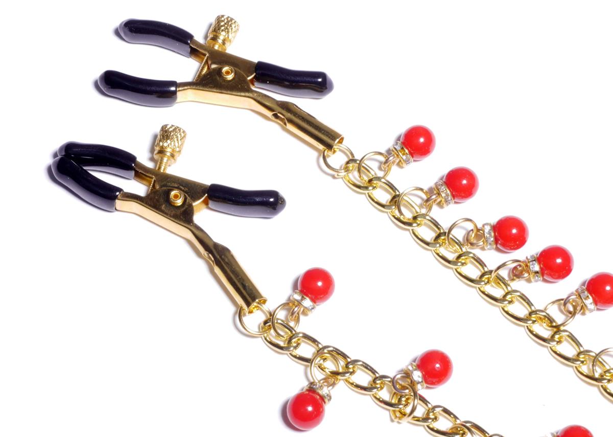 Bossoftoys - 61-00045 - Stimulator - Exclusive Nipple Clamps No. 15 - gold nipple chain clamps - Strong Blister