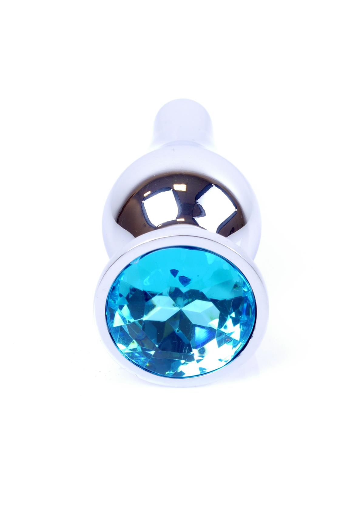 Bossoftoys - 64-00076 - Silver big Butt Plug - anal plug with Light blue stone - length 9 cm - dia 2.9 cm - color window box