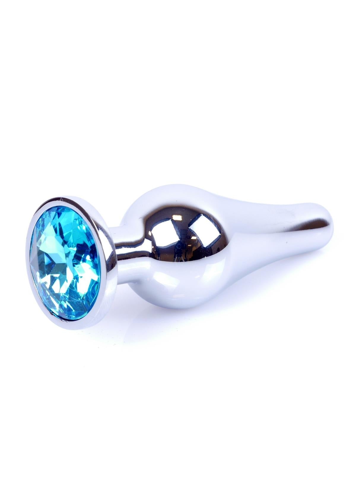 Bossoftoys - 64-00076 - Silver big Butt Plug - anal plug with Light blue stone - length 9 cm - dia 2.9 cm - color window box