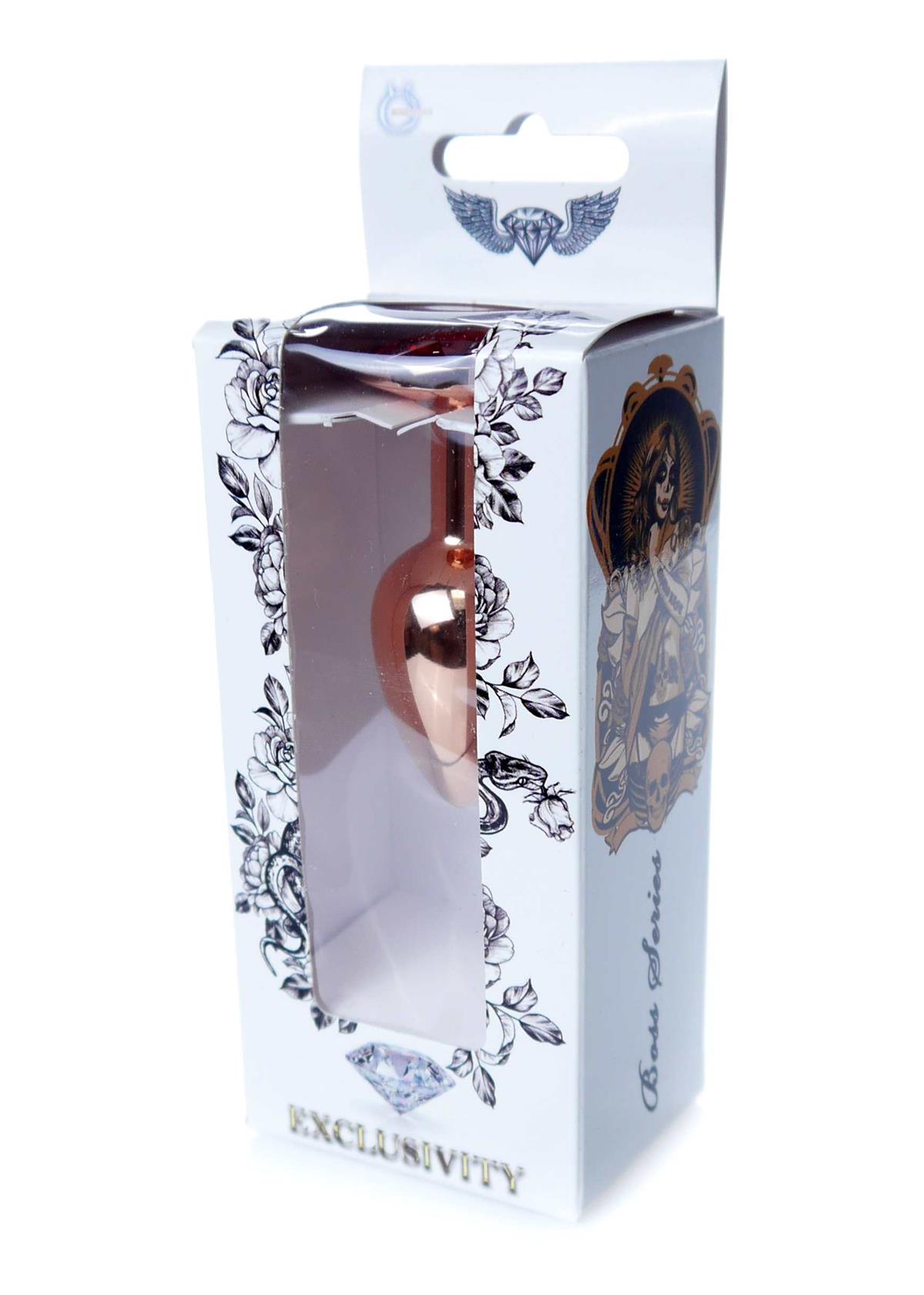 Bossoftoys - 64-00109 - Unique Color - Rose Gold Anal Plug - Gold Plug with Red stone - length 7 CM - Dia 2.7 CM - color window box