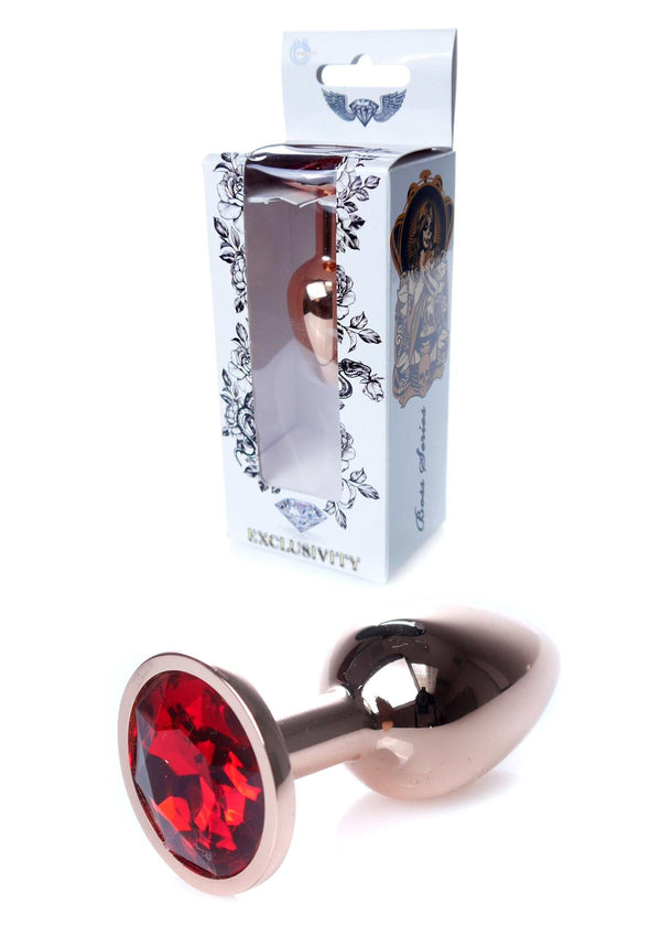 Analplug Roségold mit rotem Stein – 7 cm