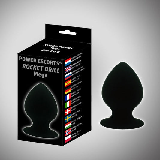 Power Escorts - BR144 - Rocket Drill Mega - Anal Plug - Strong Suction Cup - 11,4 × 6,2 CM / 4,4 × 2,4 Inch - Black