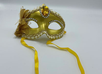 Power Escorts  - BR205- Luxury Venetian Love Mask - Gold - with Stone - Adjustable - Fetish Power - Kinky Mask - Plastic bag