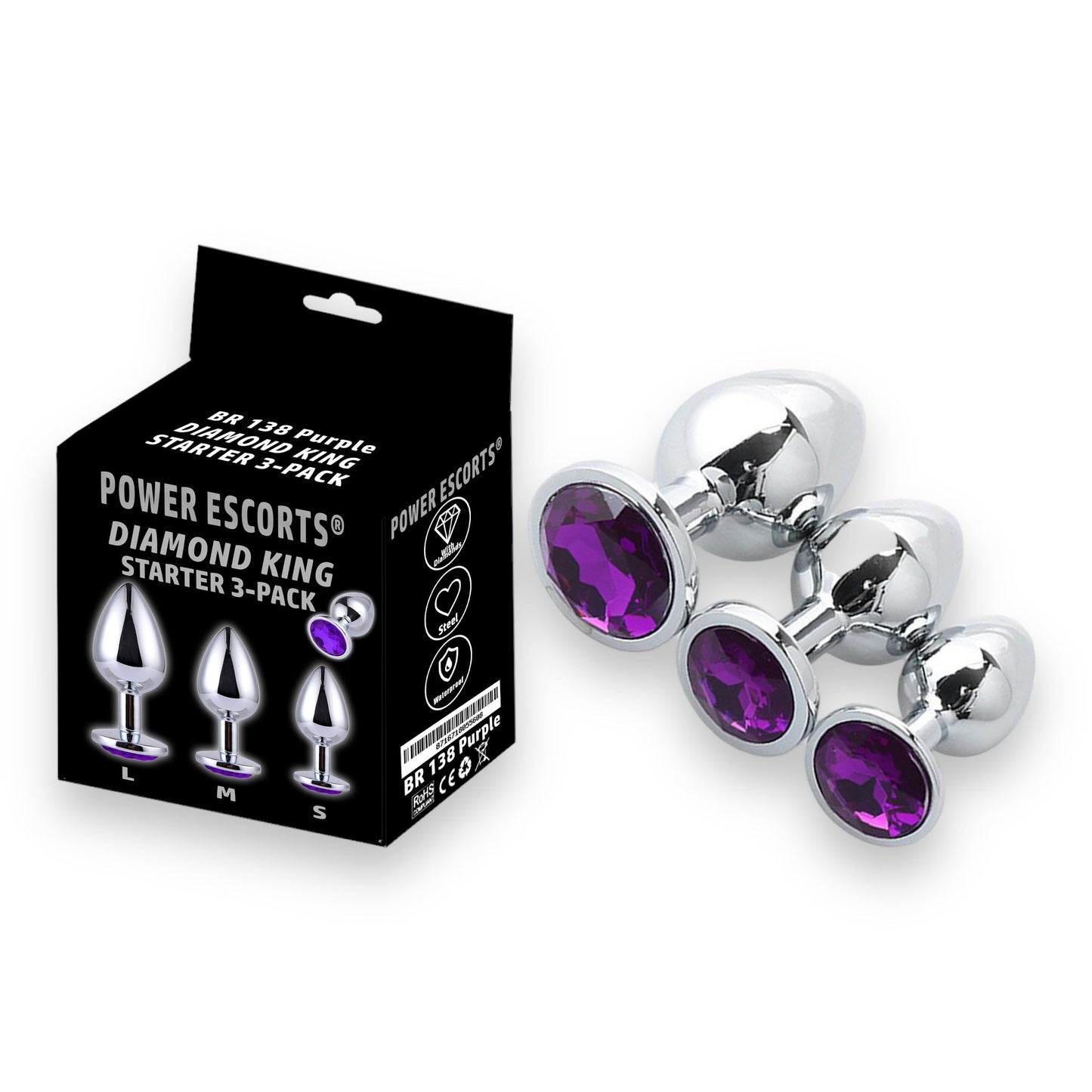 Metalen Butt Plug Set van 3 Pluggen in 3 maten en in  6 verschillende kleuren