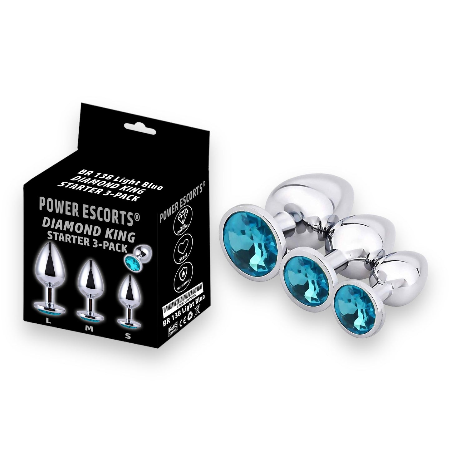 Metalen Butt Plug Set van 3 Pluggen in 3 maten en in  6 verschillende kleuren