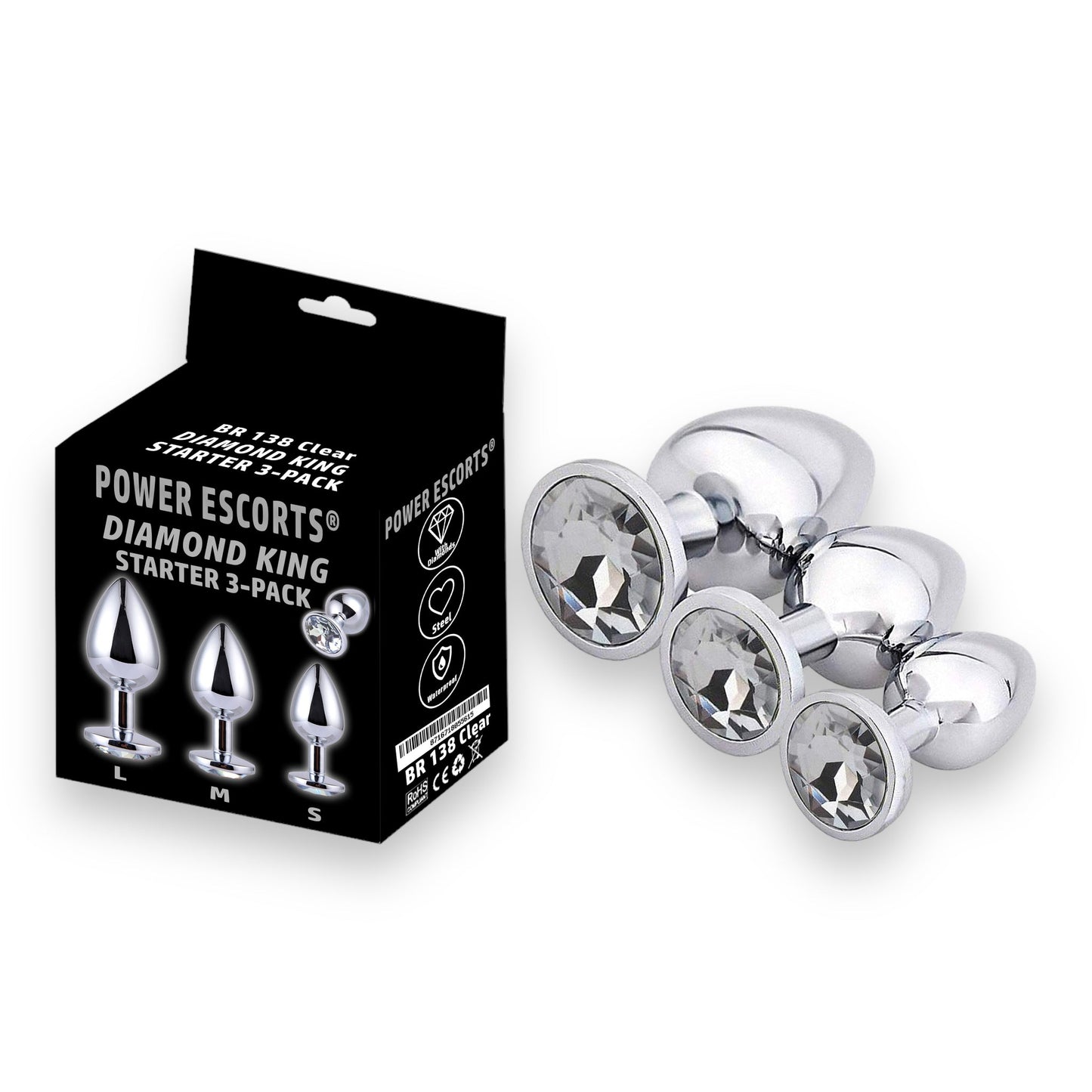 Metalen Butt Plug Set van 3 Pluggen in 3 maten en in  6 verschillende kleuren