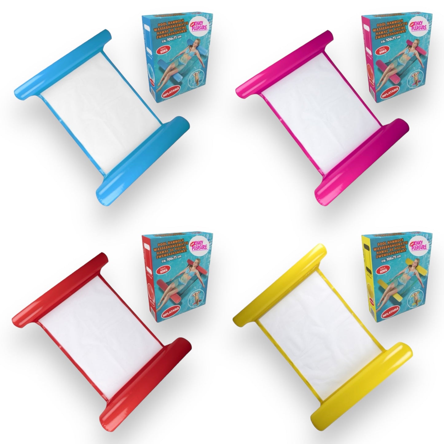 Opblaasbare Zwembad Hangmat in Vier Levendige Kleuren - Roze, Geel, Blauw, Rood