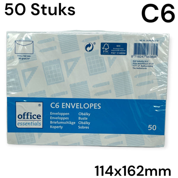 C6 Enveloppen Wit 114 x 162 mm - 50 stuks