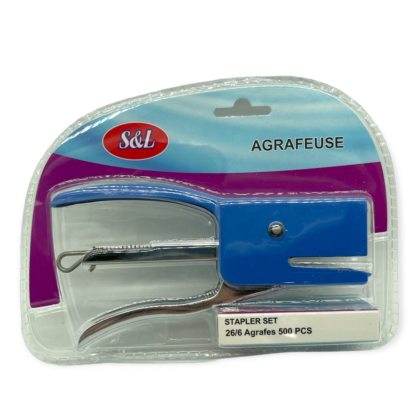 Stapler with 500 Staples in 3 Colors - Red, Blue and Black