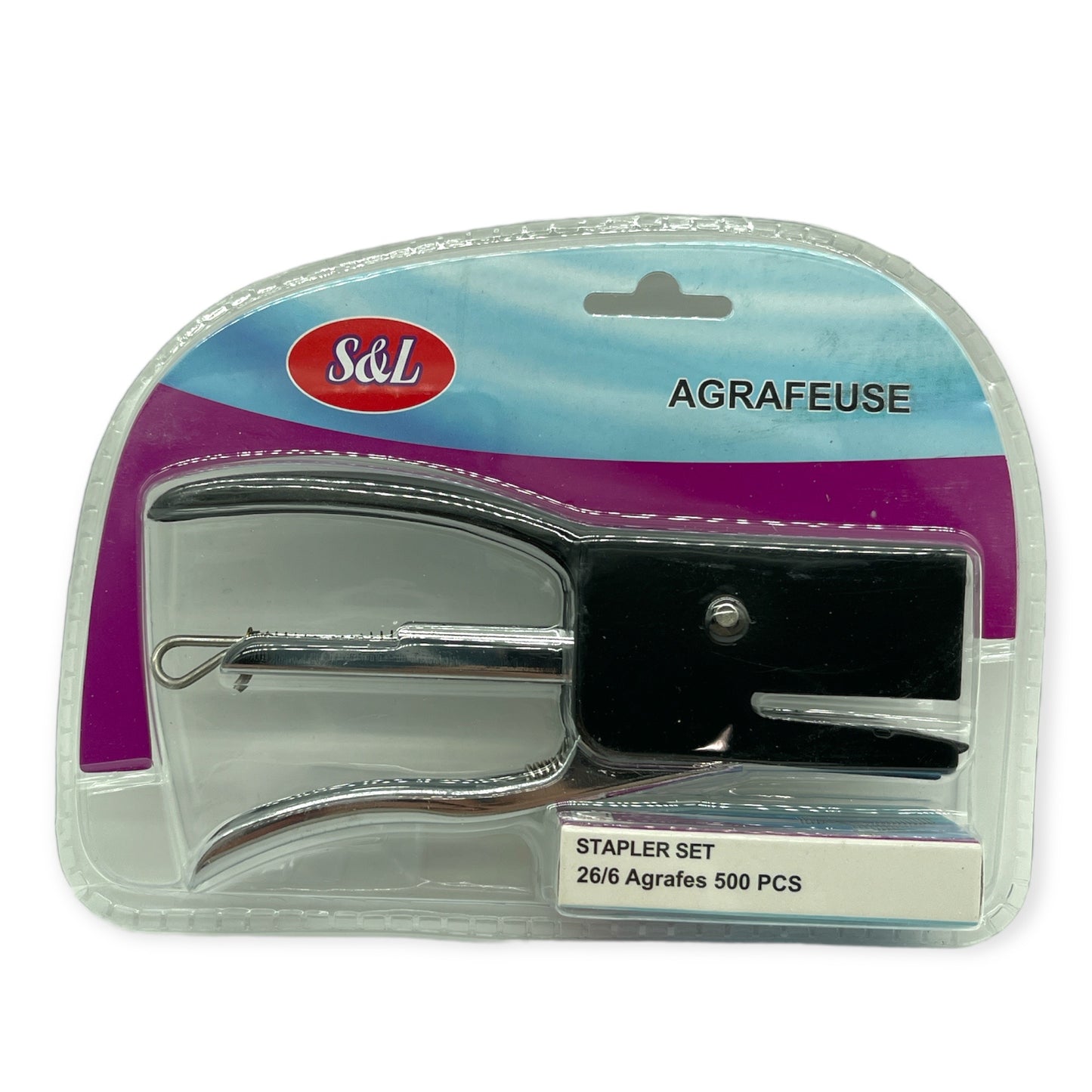 Stapler with 500 Staples in 3 Colors - Red, Blue and Black