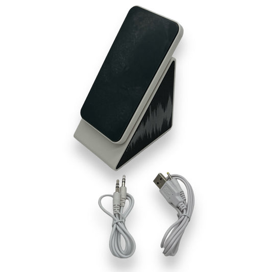 Stereo Speaker met Geïntegreerde Telefoonhouder – USB en AUX Aansluiting – Ideaal voor Thuiswerken of Entertainment